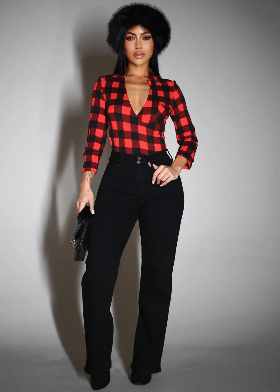 High Waisted Stretchy Wide Leg Jeans Black sold by Moda product image thumbnail 2