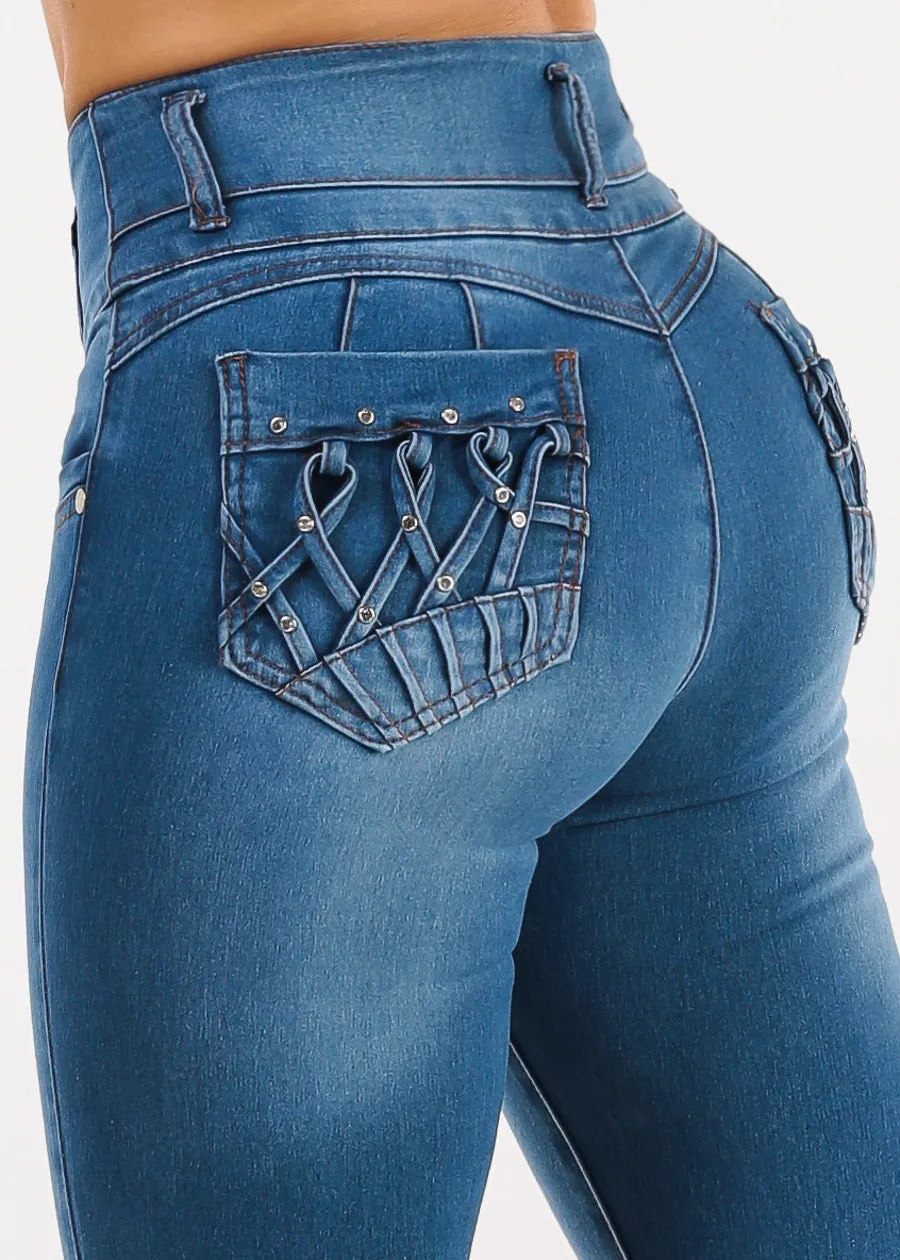 Butt Lift High Waist Stretch Skinny Jeans Indigo sold by Moda