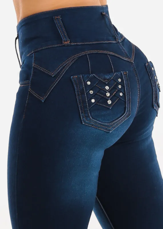 Butt Lift High Waisted Stretch Skinny Jeans Dark Blue sold by Moda