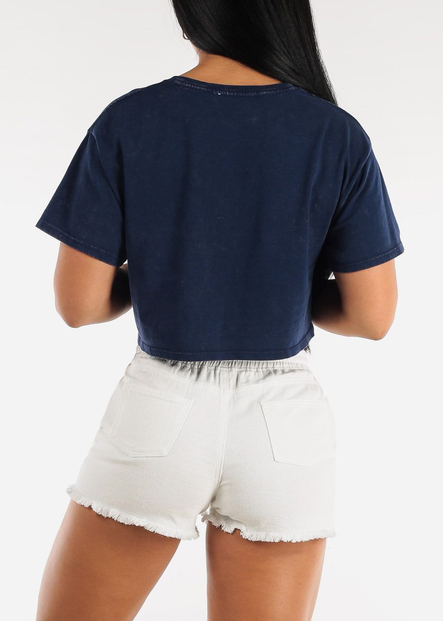 Navy Short Sleeve Cotton Cropped Tee sold by Moda product image thumbnail 4