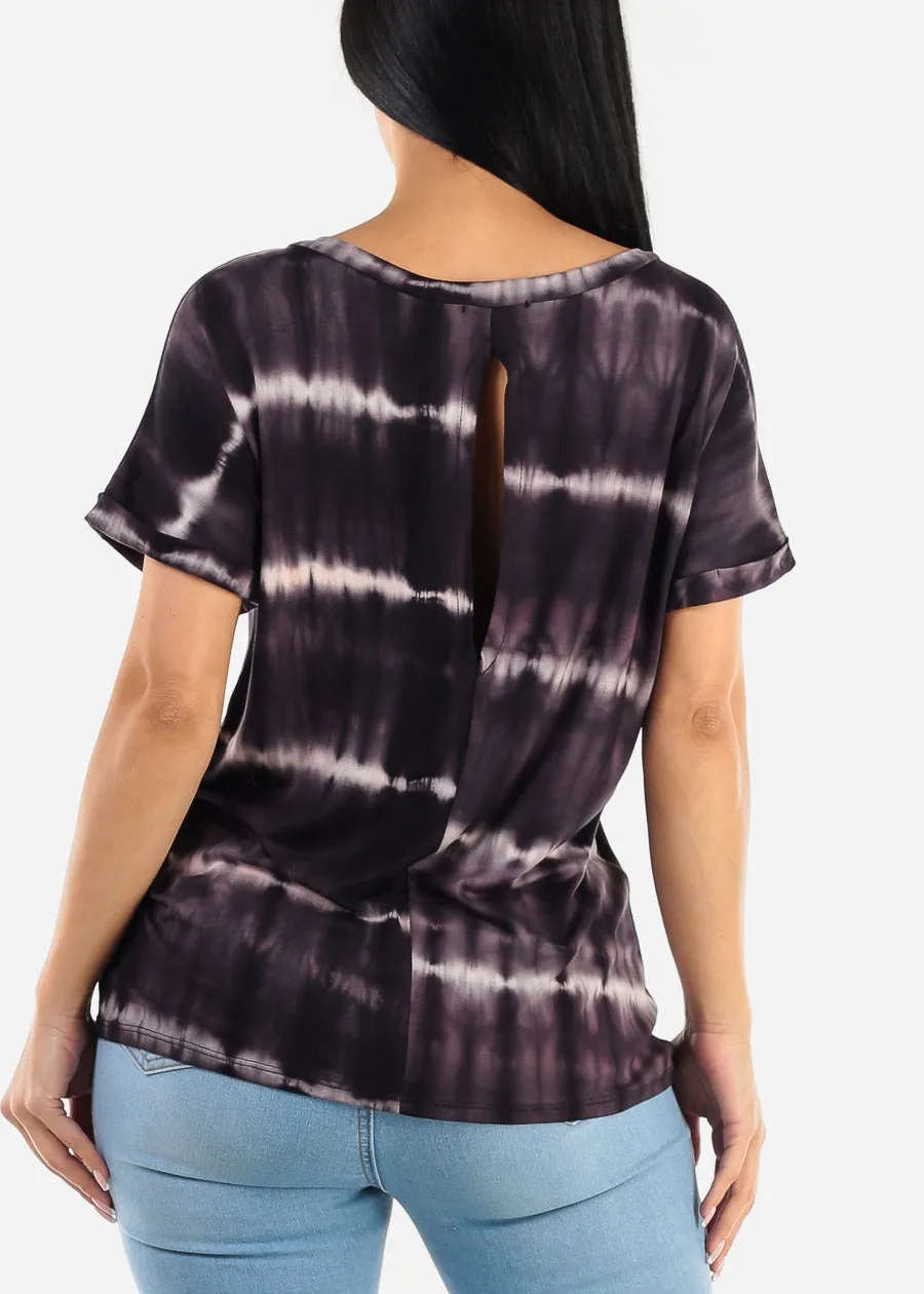 Black Short Sleeve Tie Dye Vneck Top sold by Moda product image thumbnail 4