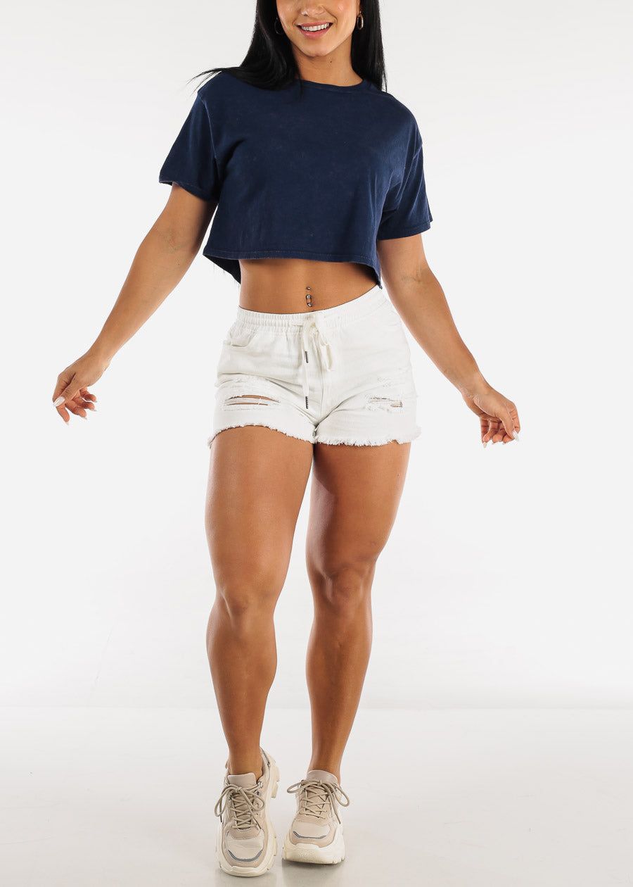 Navy Short Sleeve Cotton Cropped Tee sold by Moda product image thumbnail 2