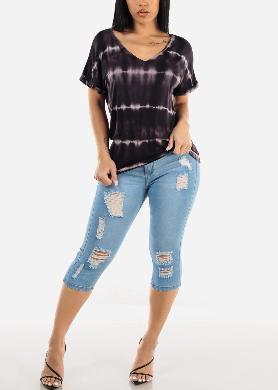 Black Short Sleeve Tie Dye Vneck Top sold by Moda product image thumbnail 2