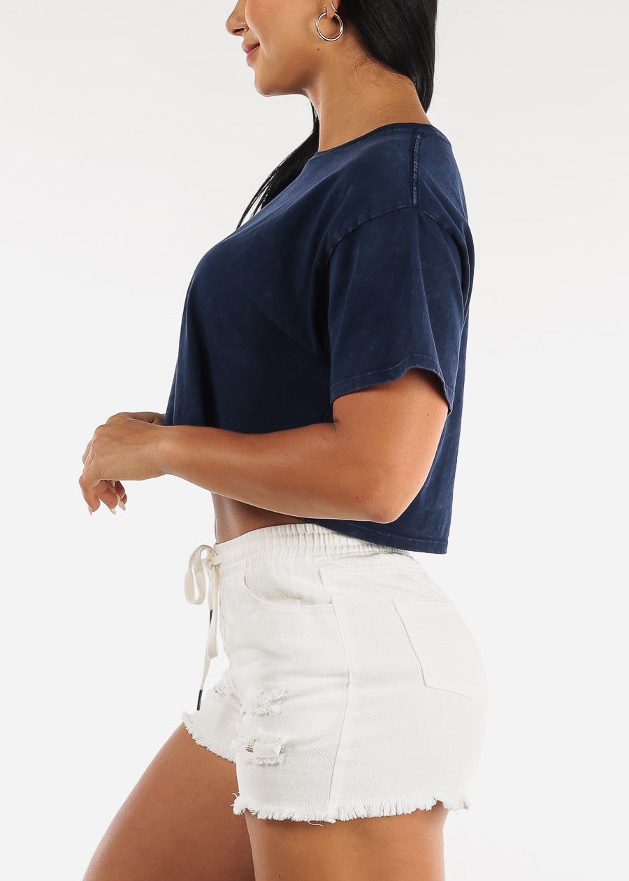 Navy Short Sleeve Cotton Cropped Tee sold by Moda product image thumbnail 3
