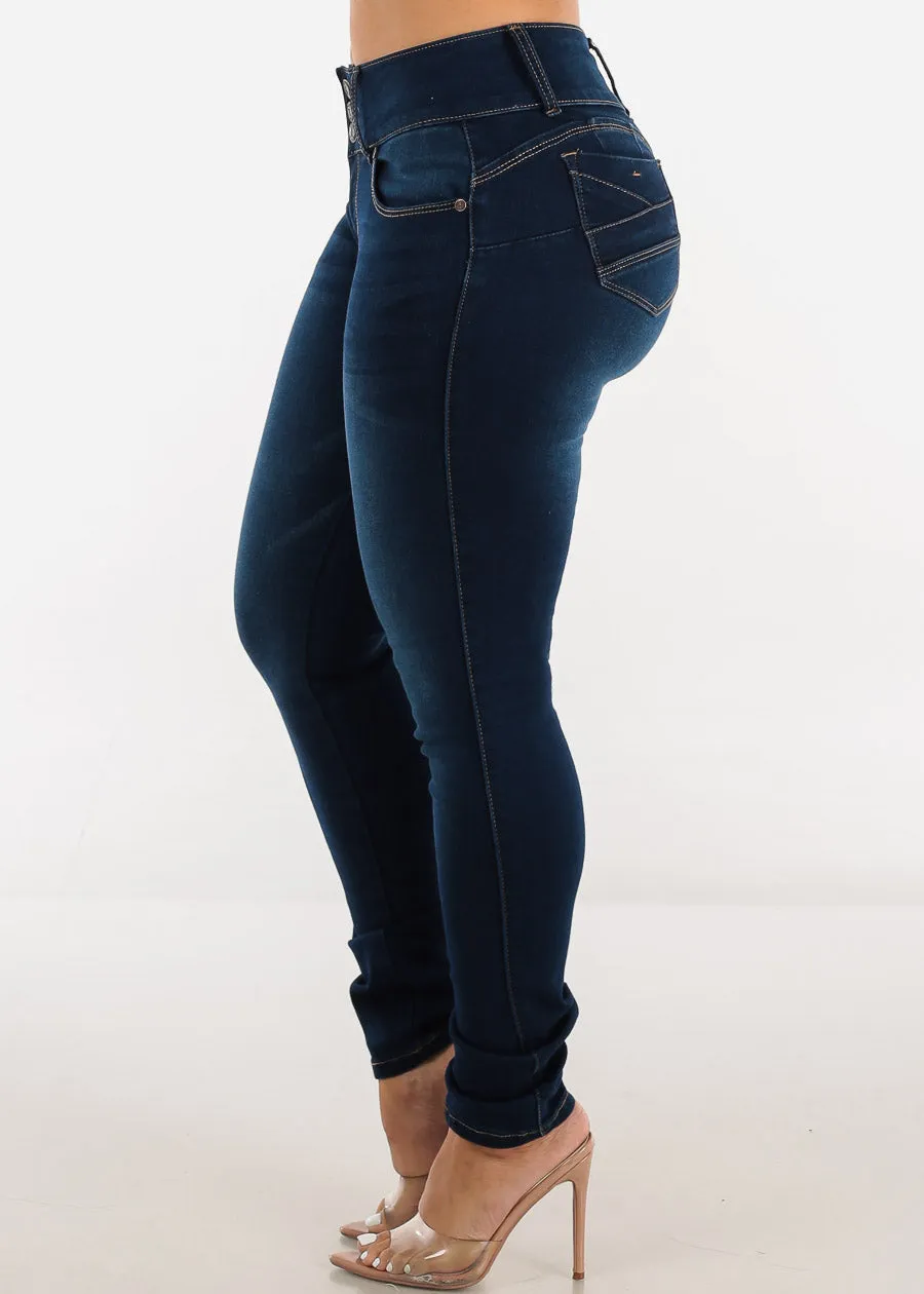 Mid Rise Levantacola Skinny Jeans Dark Blue sold by Moda product image thumbnail 4
