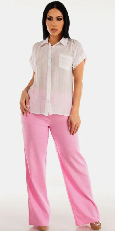 Casual Stripe Pink Linen Set sold by Moda