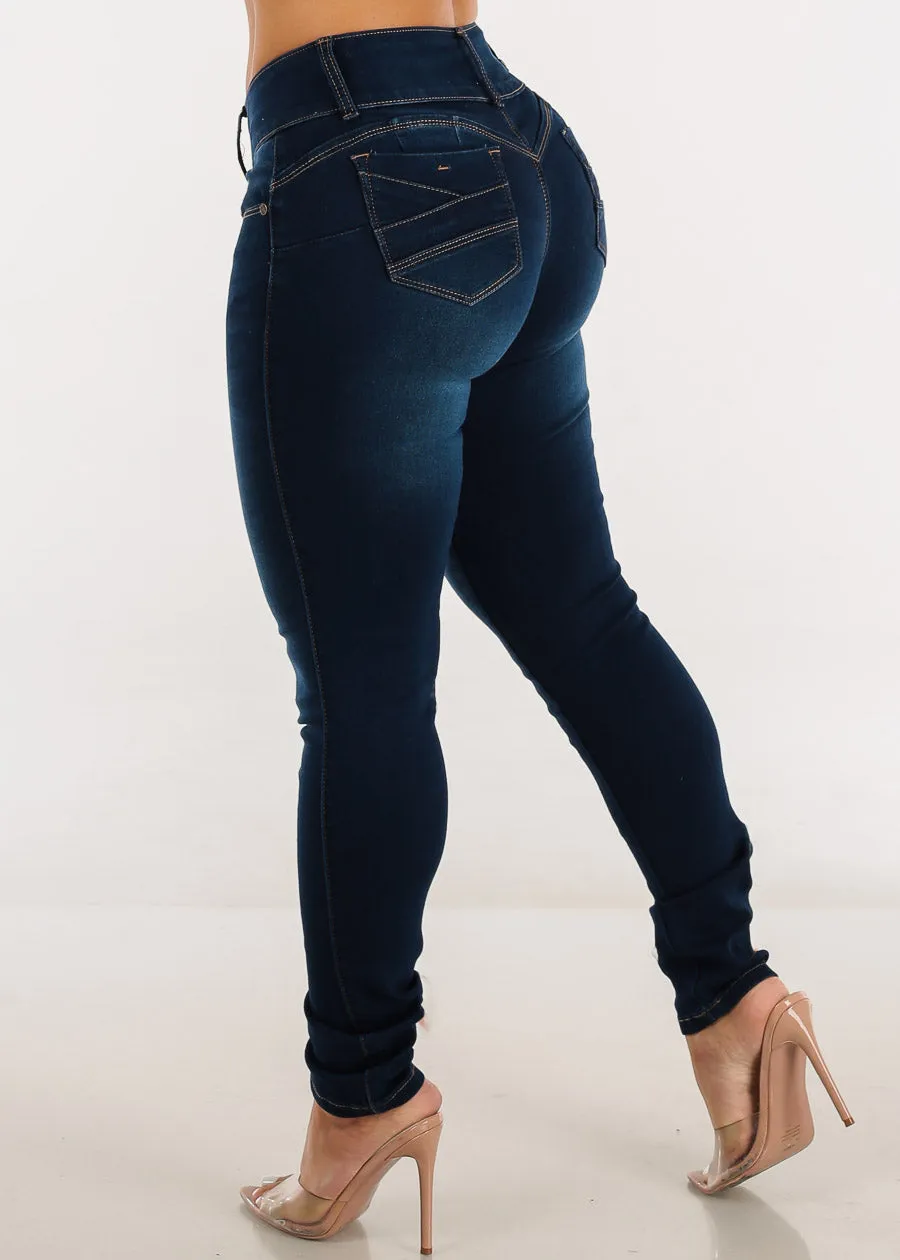 Mid Rise Levantacola Skinny Jeans Dark Blue sold by Moda product image thumbnail 5