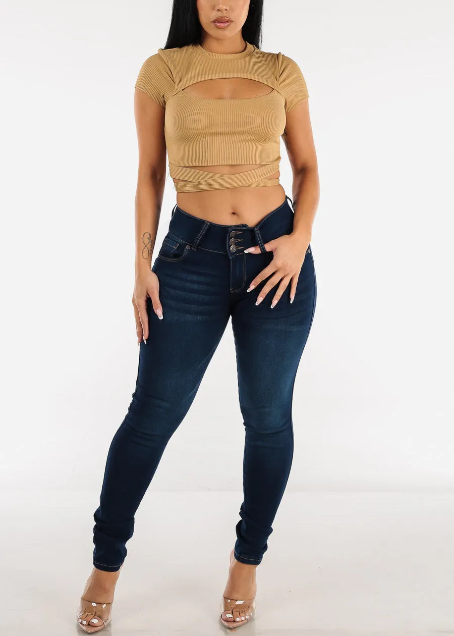 Mid Rise Levantacola Skinny Jeans Dark Blue sold by Moda product image thumbnail 2