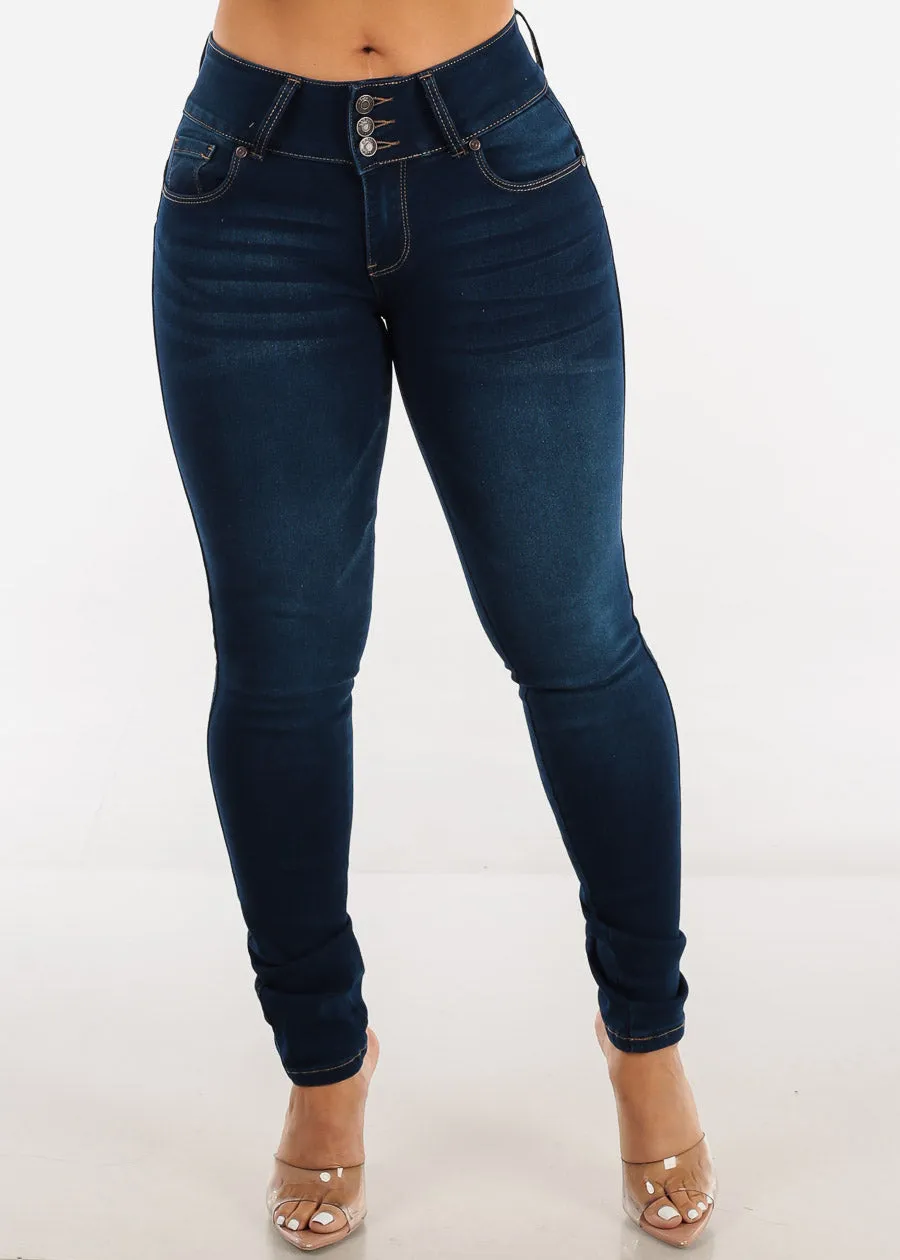 Mid Rise Levantacola Skinny Jeans Dark Blue sold by Moda product image thumbnail 3