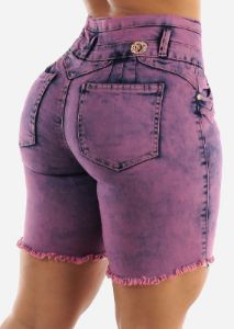 Purple Pink Frayed Butt Lifting Denim Shorts sold by Moda