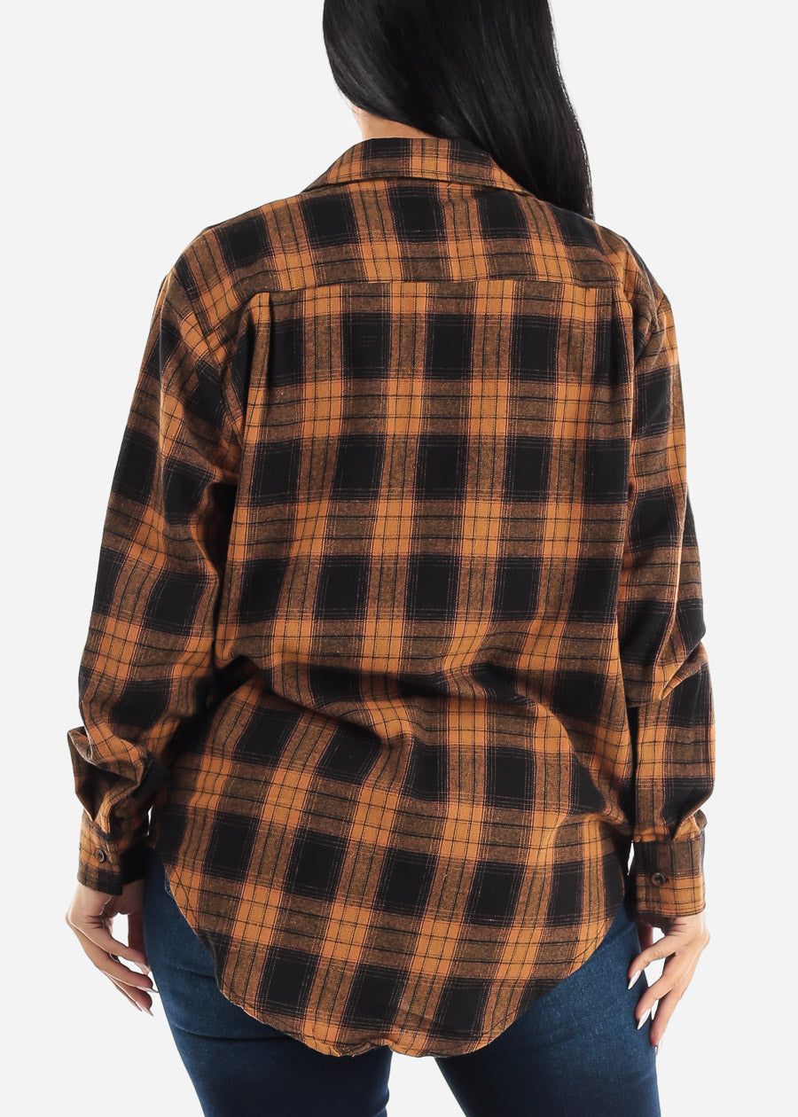Oversize Plaid Button Down Shacket Brown sold by Moda product image thumbnail 4