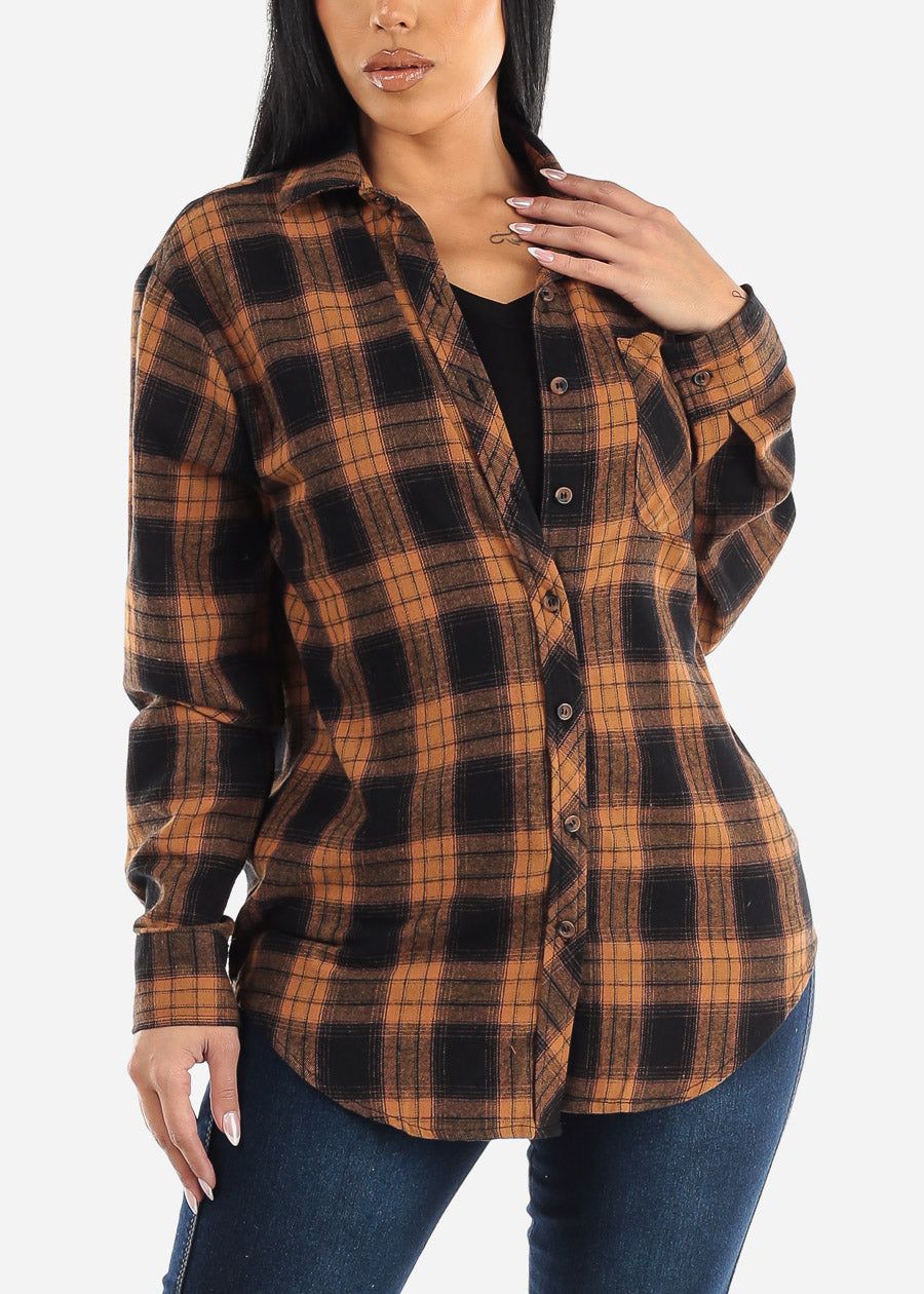 Oversize Plaid Button Down Shacket Brown sold by Moda product image thumbnail 5