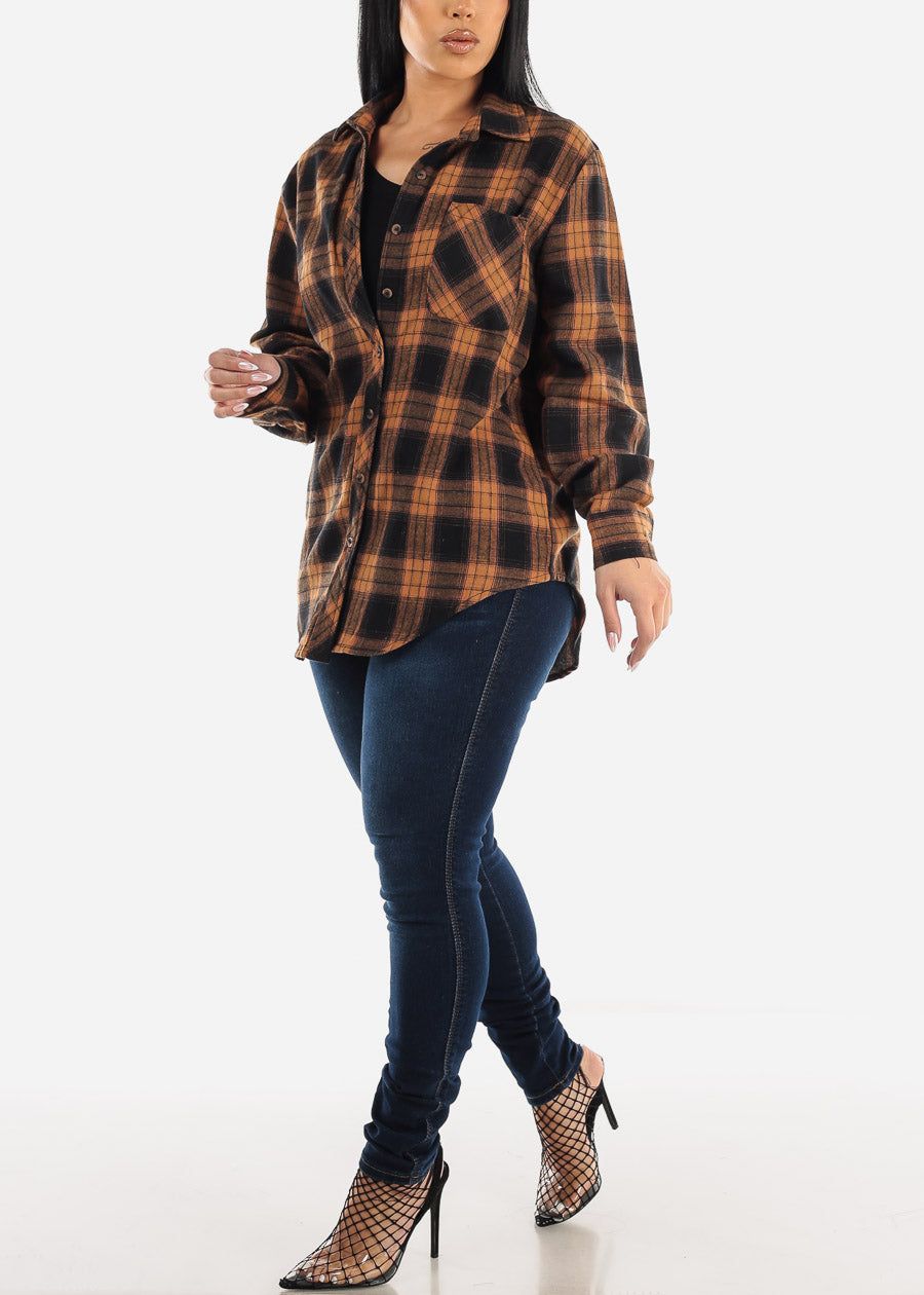 Oversize Plaid Button Down Shacket Brown sold by Moda product image thumbnail 2