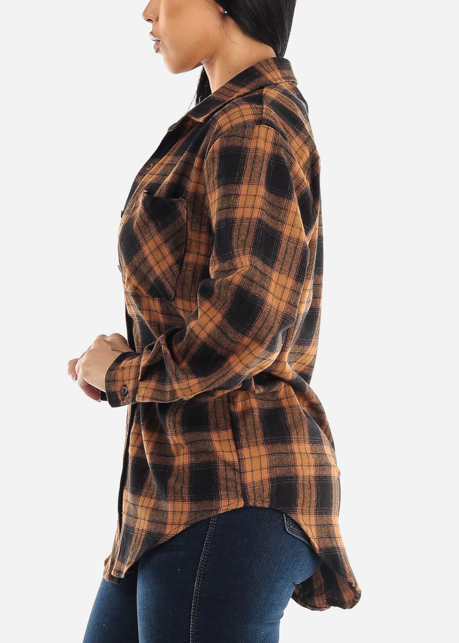 Oversize Plaid Button Down Shacket Brown sold by Moda product image thumbnail 3