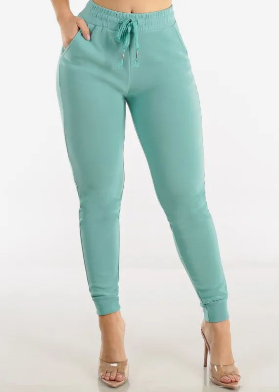 High Drawstring Waist Jogger Pants Sea Blue sold by Moda