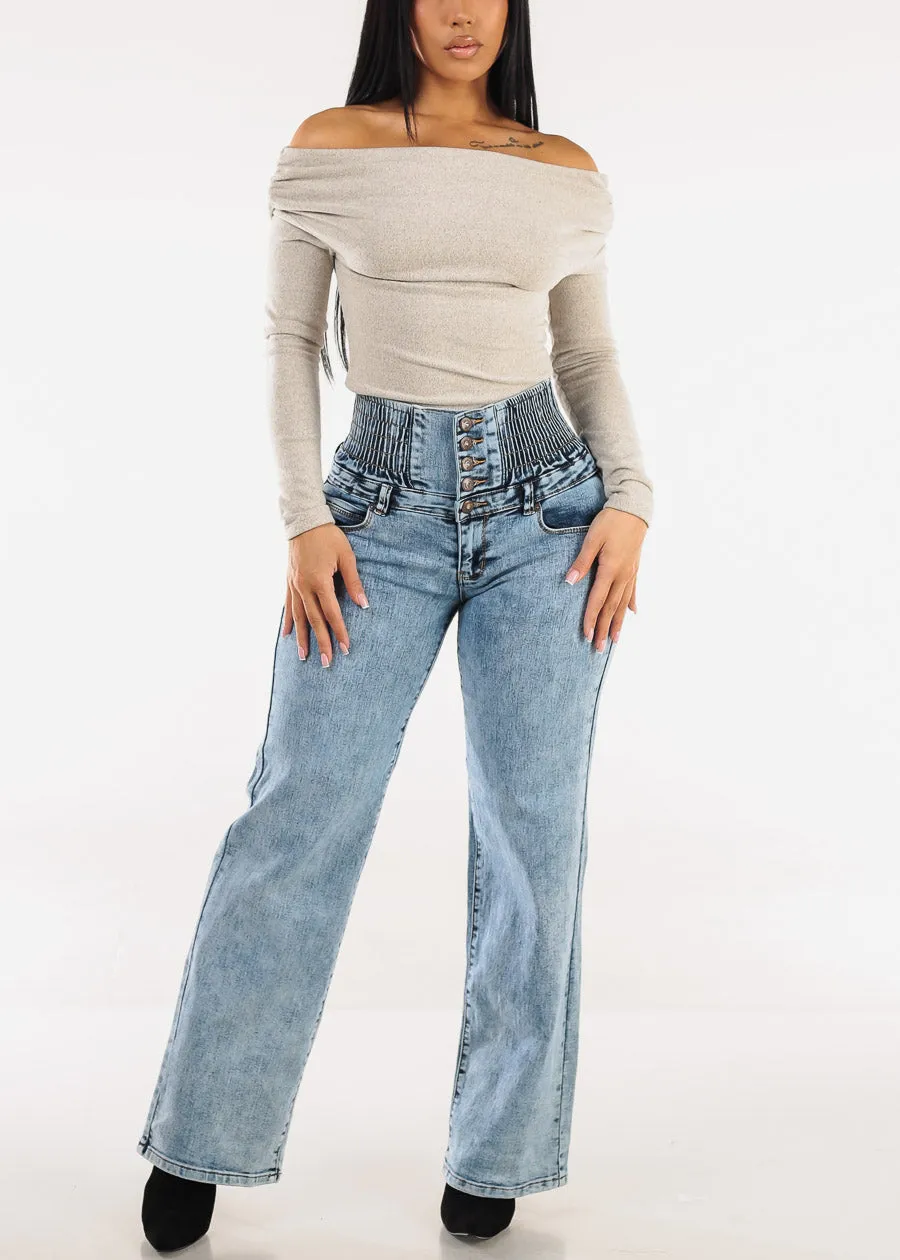 Off Shoulder Butter Soft Stretch Top Heather Taupe sold by Moda product image thumbnail 2