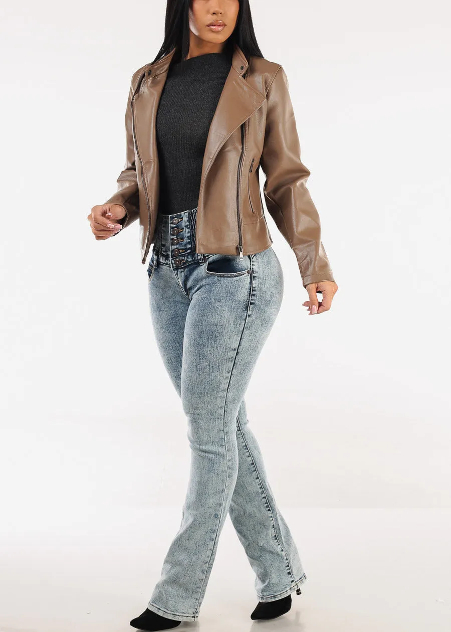 Long Sleeve Asymmetrical Neckline Stretch Knit Top Heather Black sold by Moda product image thumbnail 2