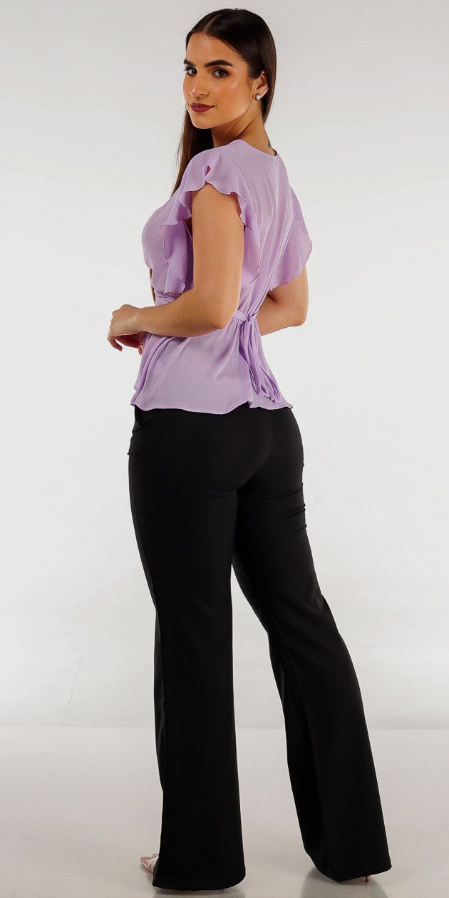 Black Flared Bootcut Dress Pants with Short Sleeve Lavender Peplum Blouse sold by Moda product image thumbnail 2