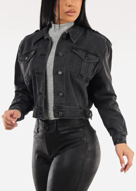 Long Sleeve Button Up Cotton Denim Jacket Black Acid Wash made by Boom Boom Jeans