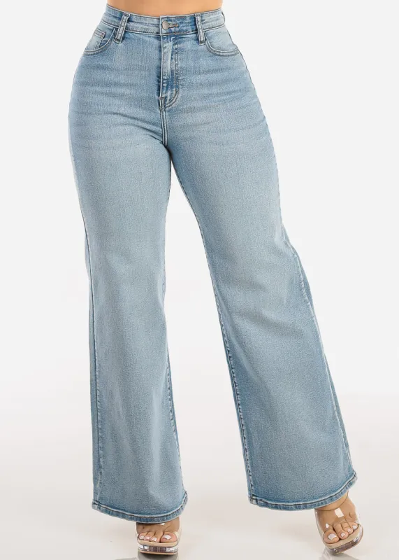 Super High Waisted Stretch Wide Leg Jeans Light Wash sold by Moda