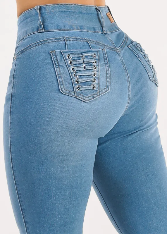 Butt Lift High Waist Stretch Skinny Jeans Light Blue made by Moda