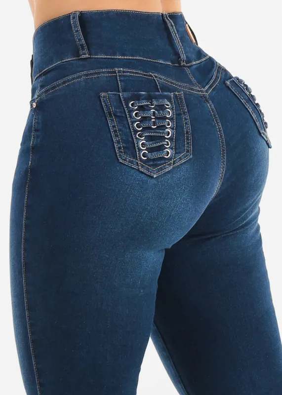Butt Lift High Waist Stretch Skinny Jeans Dark Wash made by Moda