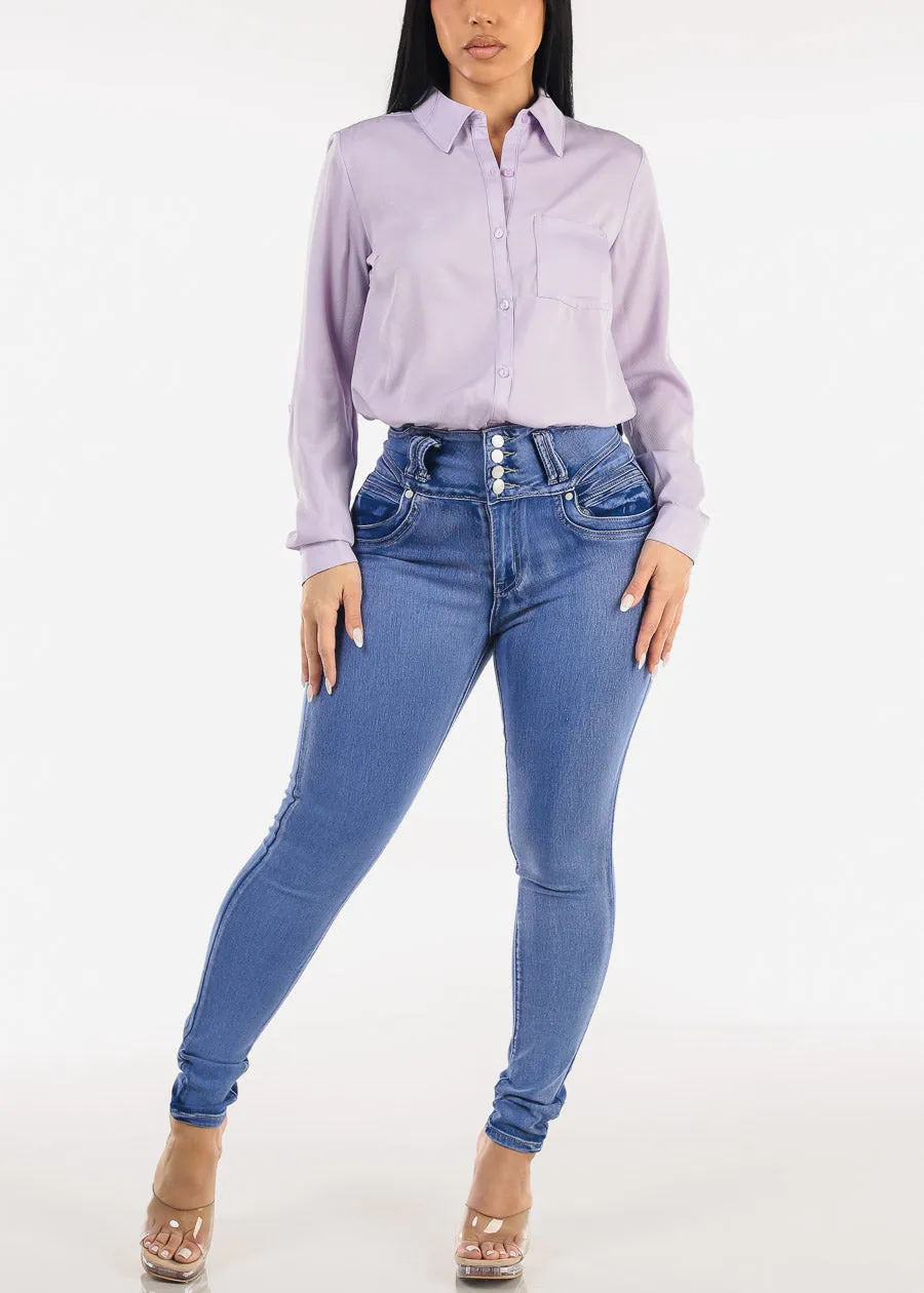 Butt Lift Super High Waist Stretch Skinny Jeans Light Sand Wash sold by Moda product image thumbnail 2