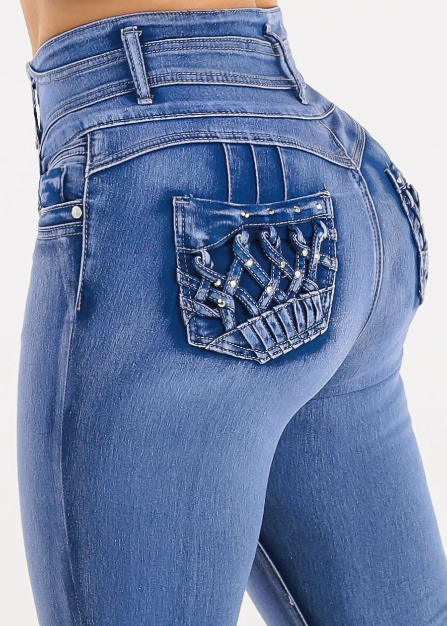 Butt Lift Super High Waist Stretch Skinny Jeans Light Sand Wash sold by Moda