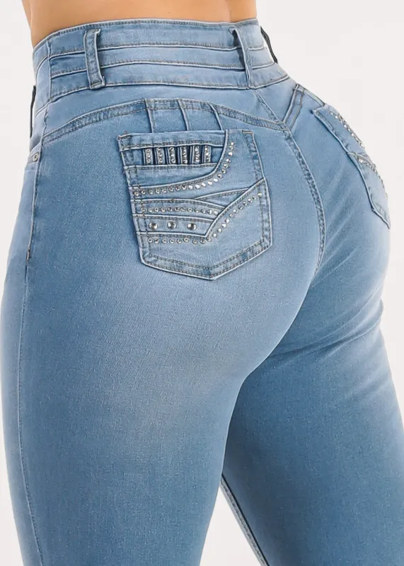 Butt Lift High Waist Stretch Skinny Jeans Light Wash made by Moda