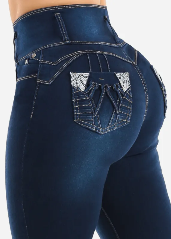 Levantacola Super High Waist Stretch Skinny Jeans Dark Blue made by Moda