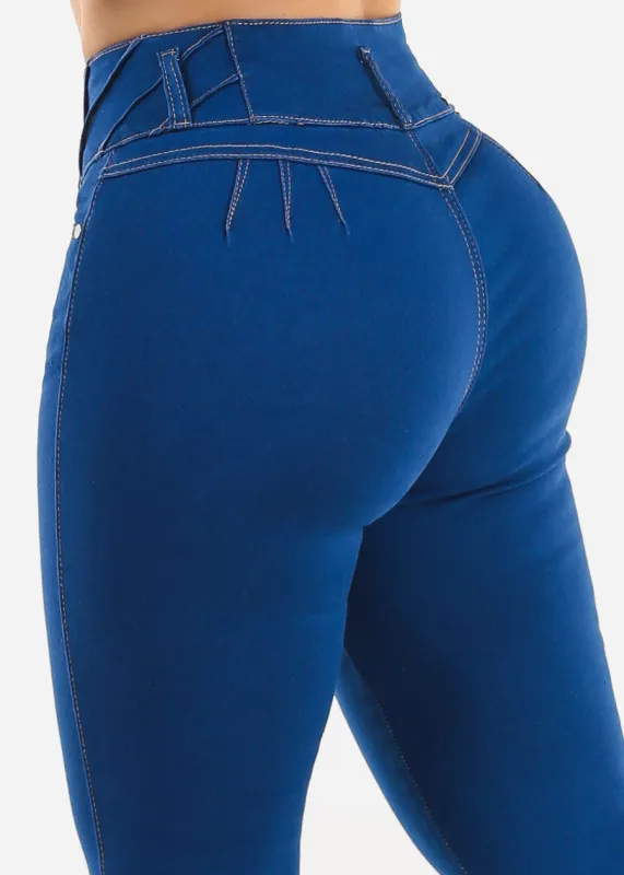 Levantacola High Waisted Stretch Skinny Jeans Royal Blue sold by Moda