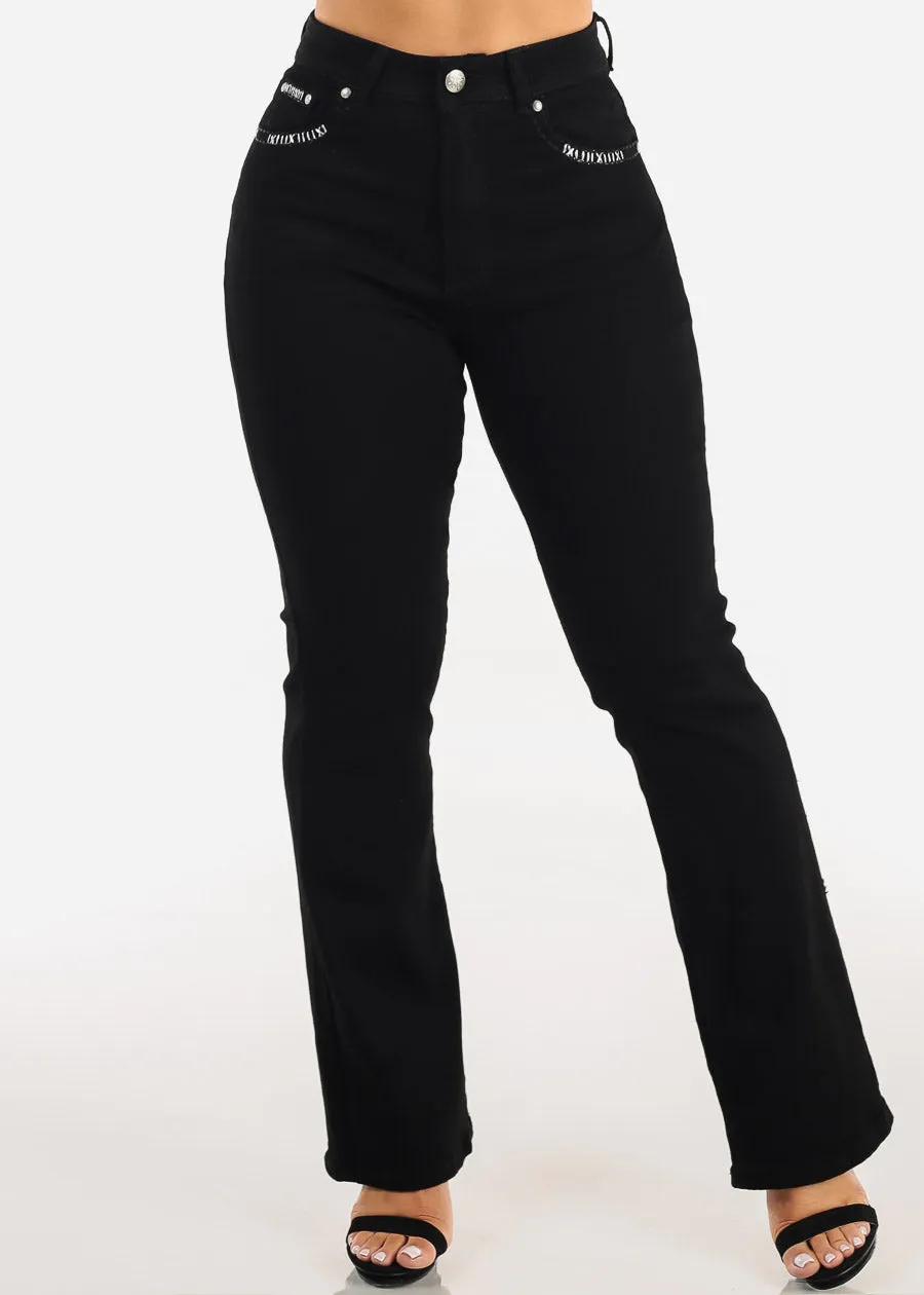 Stretchy High Waisted Black Bootcut Jeans w Back Pocket Design sold by Moda product image thumbnail 3