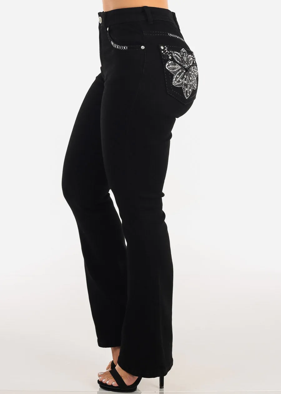 Stretchy High Waisted Black Bootcut Jeans w Back Pocket Design sold by Moda product image thumbnail 4