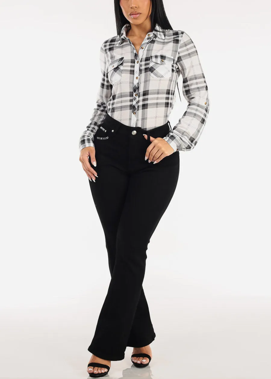 Stretchy High Waisted Black Bootcut Jeans w Back Pocket Design sold by Moda product image thumbnail 2