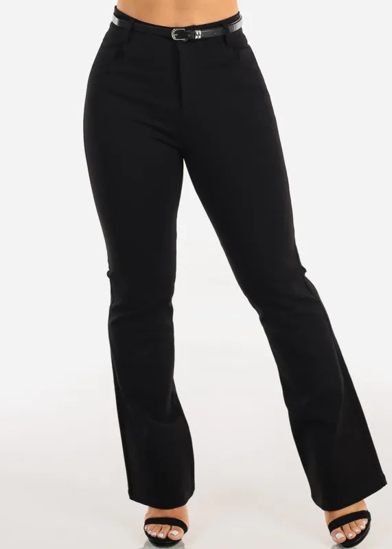 Stretchy High Waisted Black Bootcut Dress Pants w Belt sold by Moda