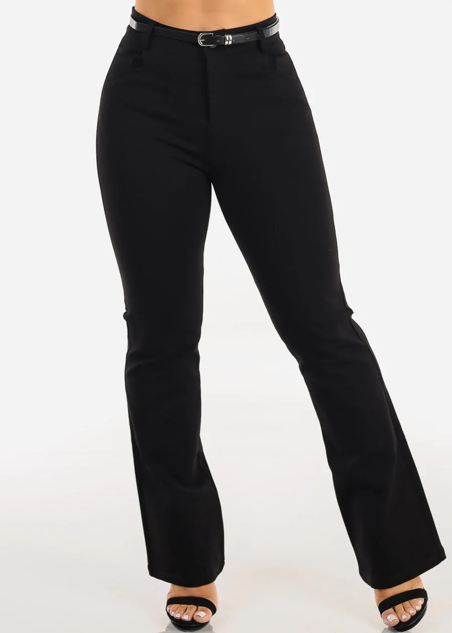 Stretchy High Waisted Black Bootcut Dress Pants w Belt sold by Moda