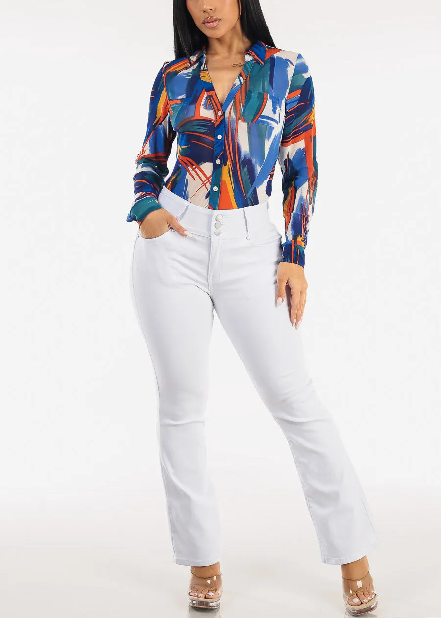 Stretch Long Sleeve Button Up Mesh Blouse Multi Abstract Print sold by Moda product image thumbnail 2
