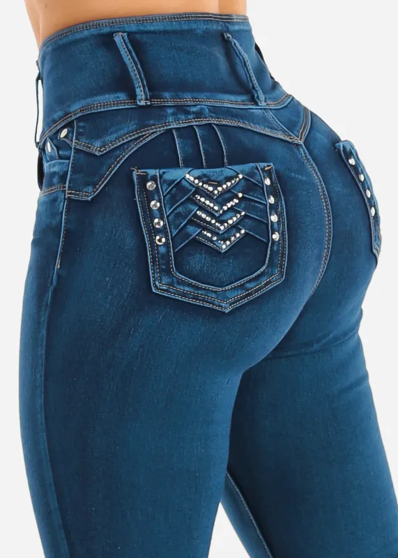 Butt Lift Super High Waist Stretch Skinny Jeans Med Sand Wash made by Moda