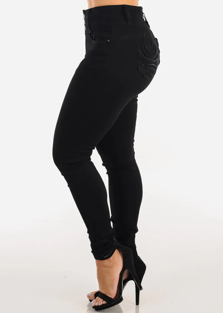 Butt Lift Mid Rise Chain Pocket Black Skinny Jeans sold by Moda product image thumbnail 4