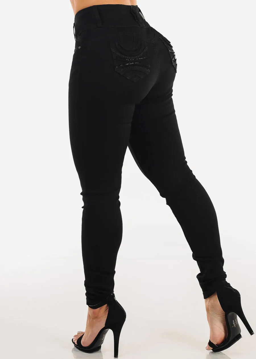 Butt Lift Mid Rise Chain Pocket Black Skinny Jeans sold by Moda product image thumbnail 5