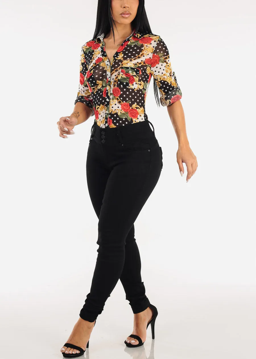 Butt Lift Mid Rise Chain Pocket Black Skinny Jeans sold by Moda product image thumbnail 2