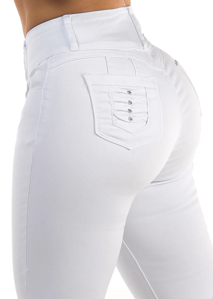 Butt Lift White Stretch High Waist Bootcut jeans sold by Moda product image thumbnail 5