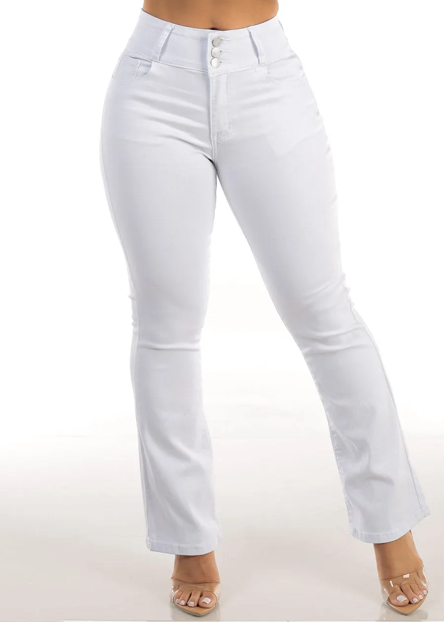 Butt Lift White Stretch High Waist Bootcut jeans sold by Moda product image thumbnail 3