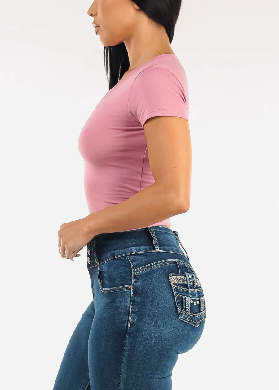 Stretch Short Sleeve Vneck Crop Top Light Pink sold by Moda product image thumbnail 5