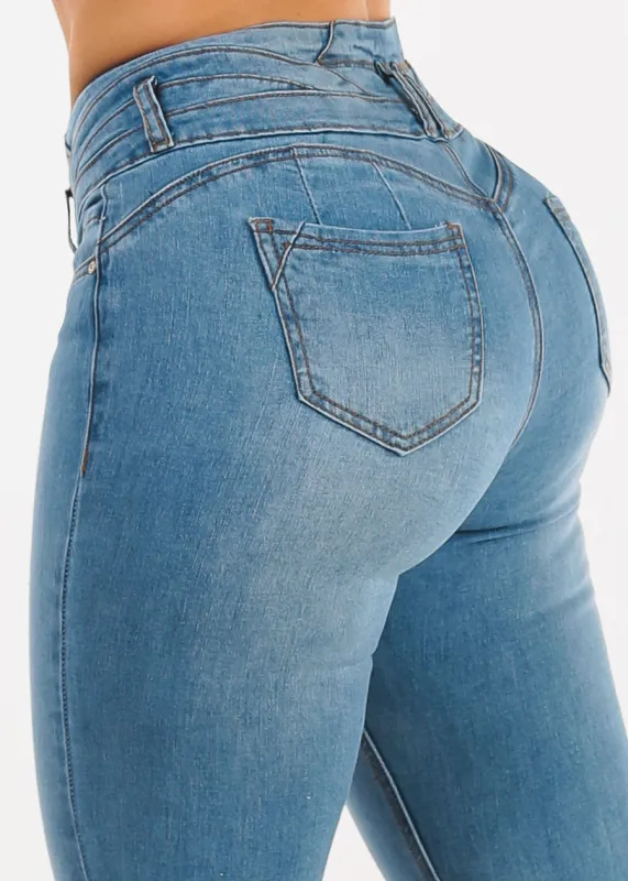 Butt Lift Mid Rise Stretch Skinny Jeans Light Wash made by Moda