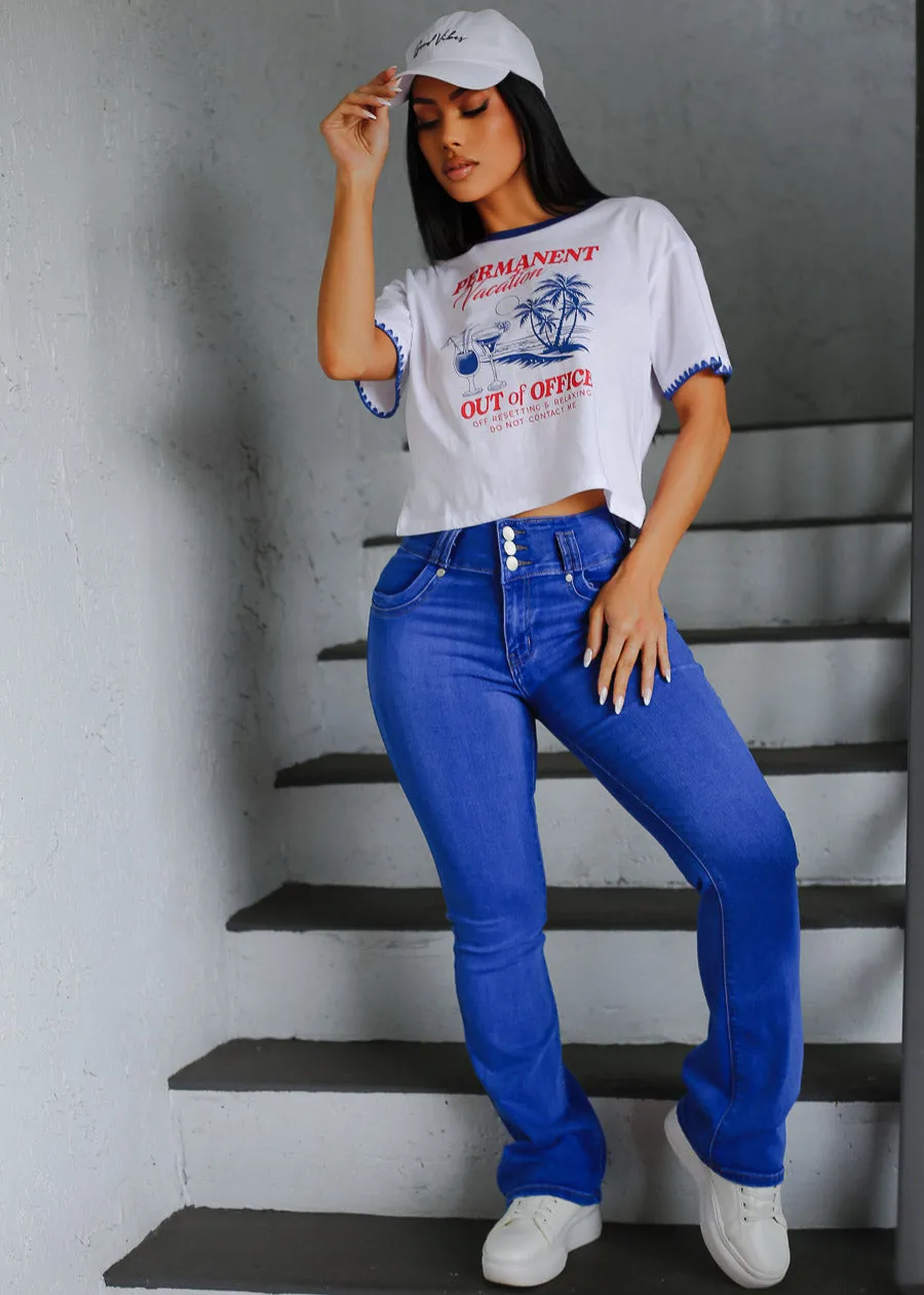 White Cotton Crewneck T-Shirt "Permanent Vacation" sold by Moda product image thumbnail 2