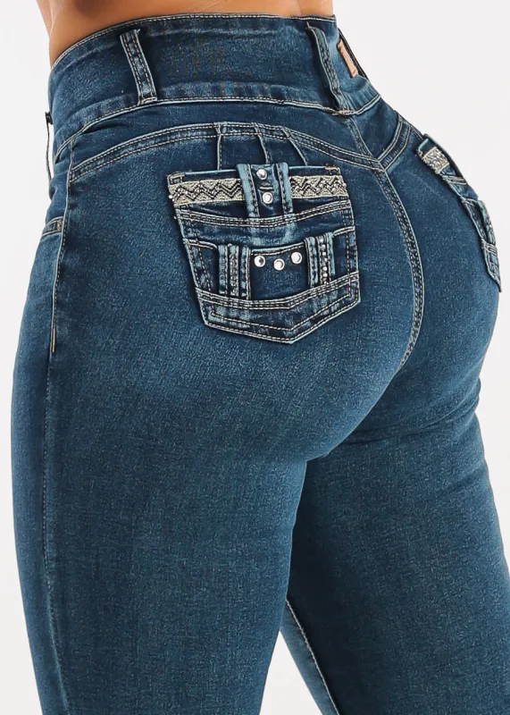 Butt Lifting Mid Rise Stretch Skinny Jeans Med Sand Wash made by Moda