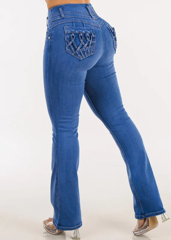 Butt Lift Super High Waist Stretch Bootcut Jeans Light Sand Wash made by Moda