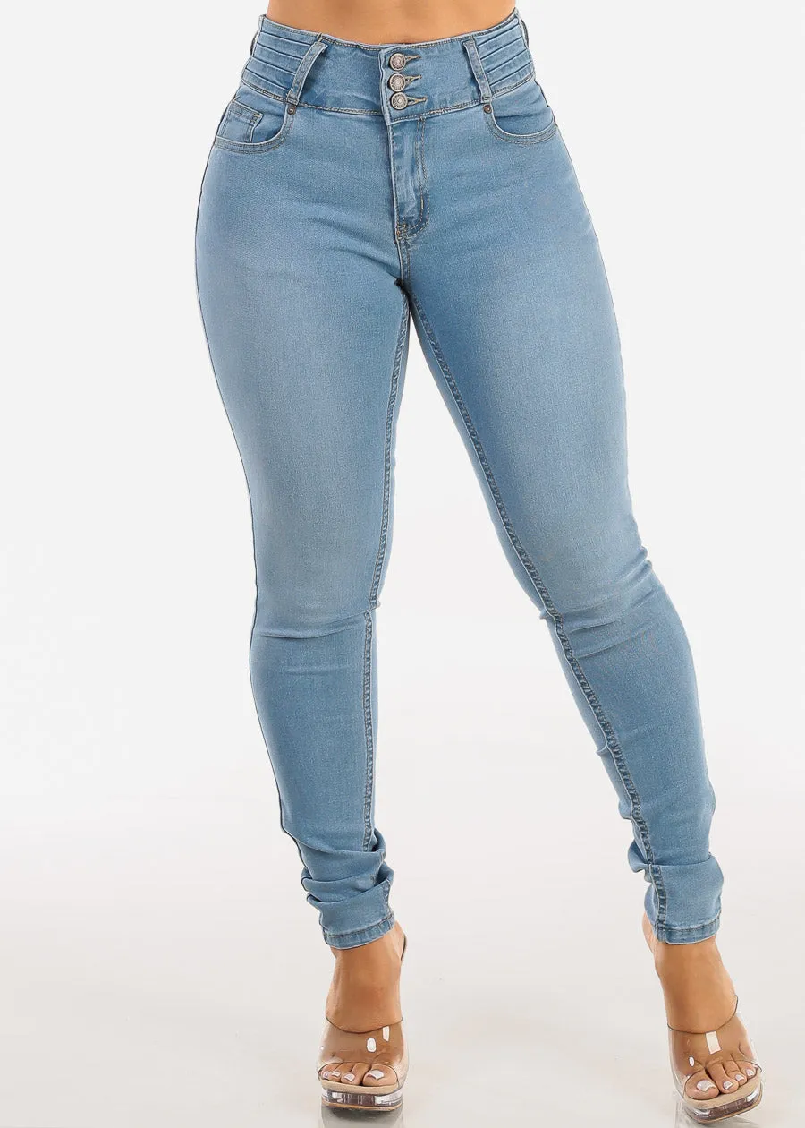 Butt Lifting Mid Rise Stretch Skinny Jeans Light Blue sold by Moda product image thumbnail 3