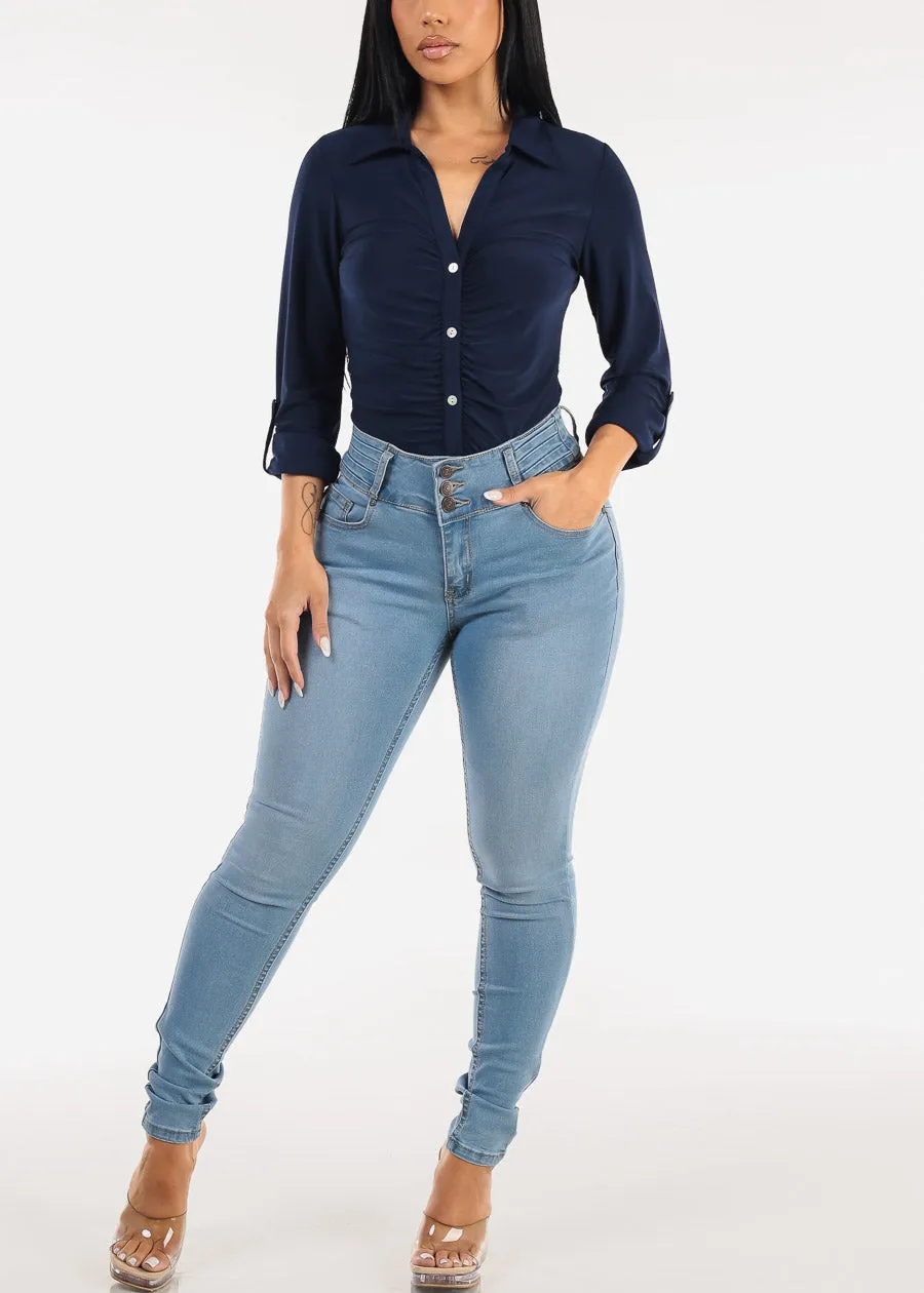 Butt Lifting Mid Rise Stretch Skinny Jeans Light Blue sold by Moda product image thumbnail 2